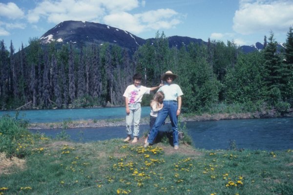 family at a lake