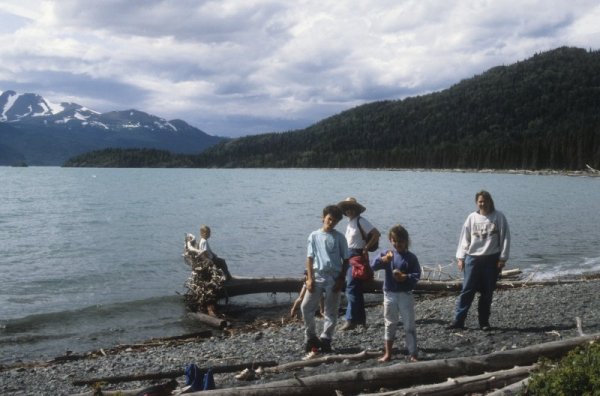 family at the lake