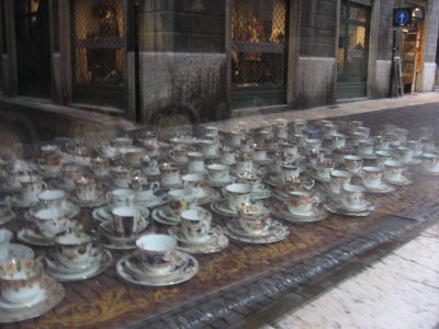 teacups in a shop window