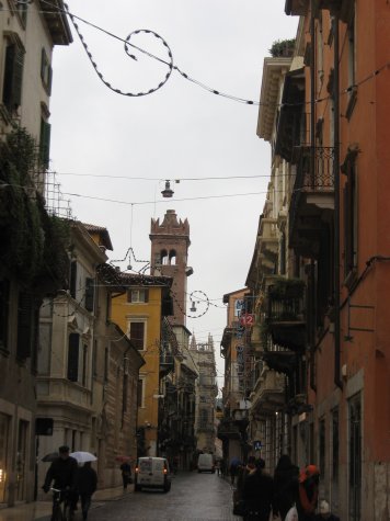 a Verona street with decorations