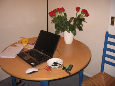 desk with flowers