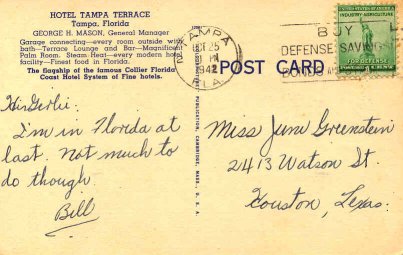 note on Tampa postcard